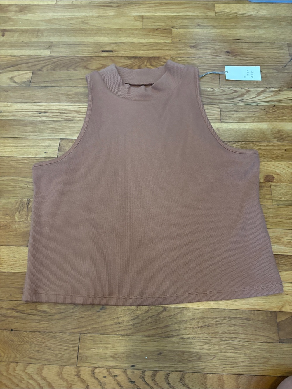 a new day Mauve-Taupe Ribbed Mock Neck Tank